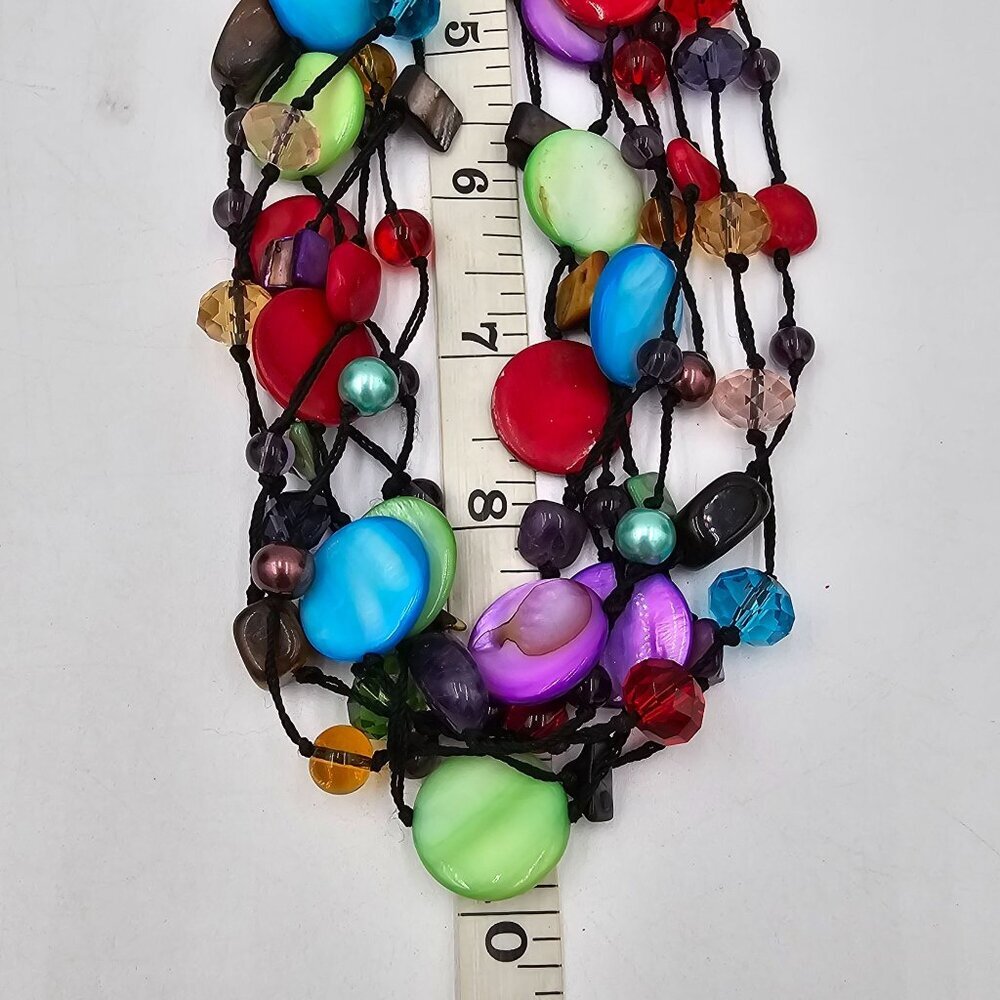 Premier Designs Multicolored Multistrand 24" Necklace Dyed Shell Glass Beads - Picture 9 of 10